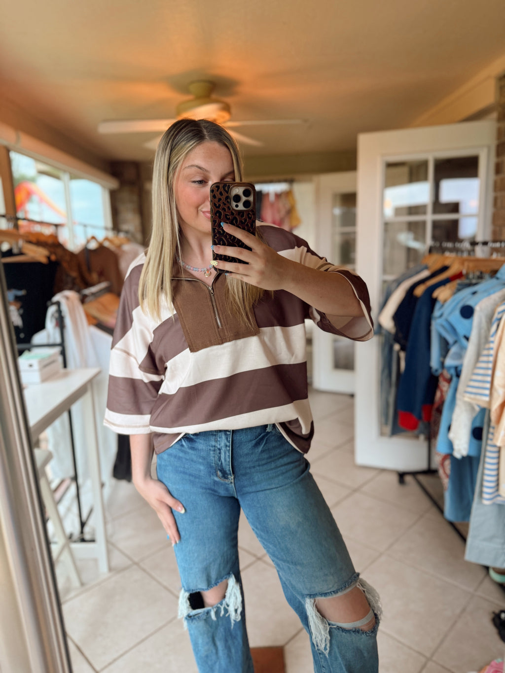 Brown Color Blocked Top