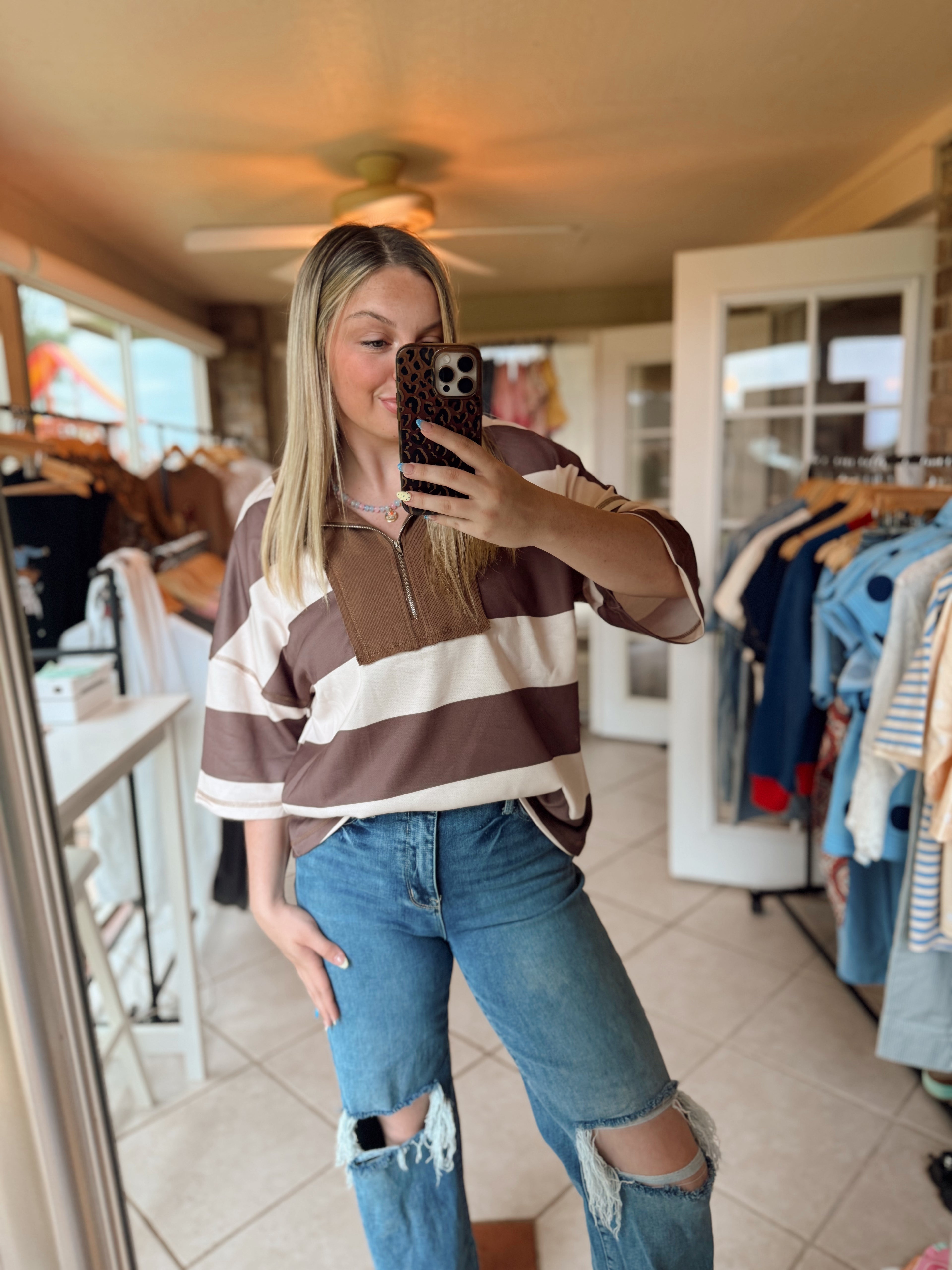 Brown Color Blocked Top