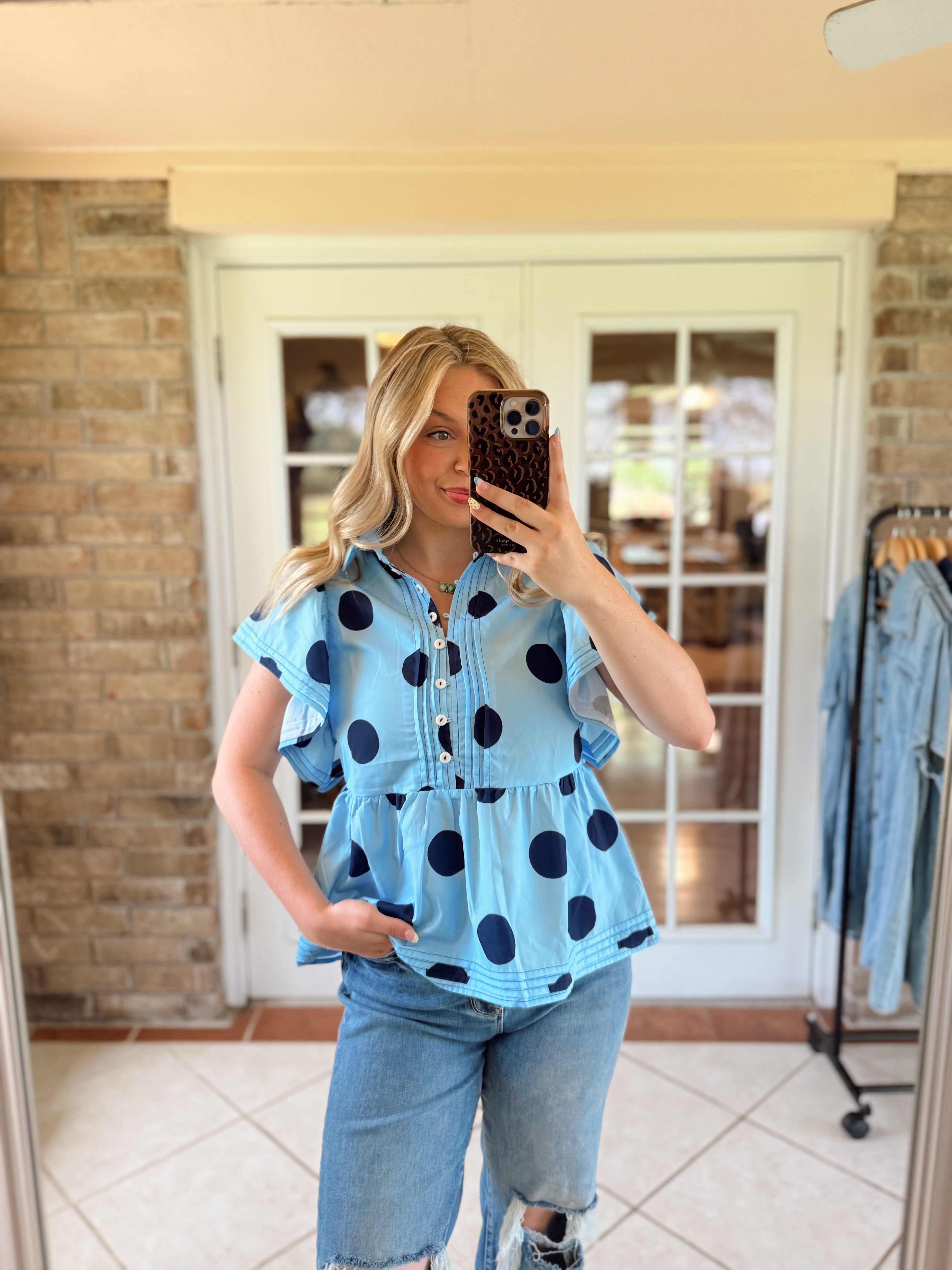 Polka Dot Ruffle Top