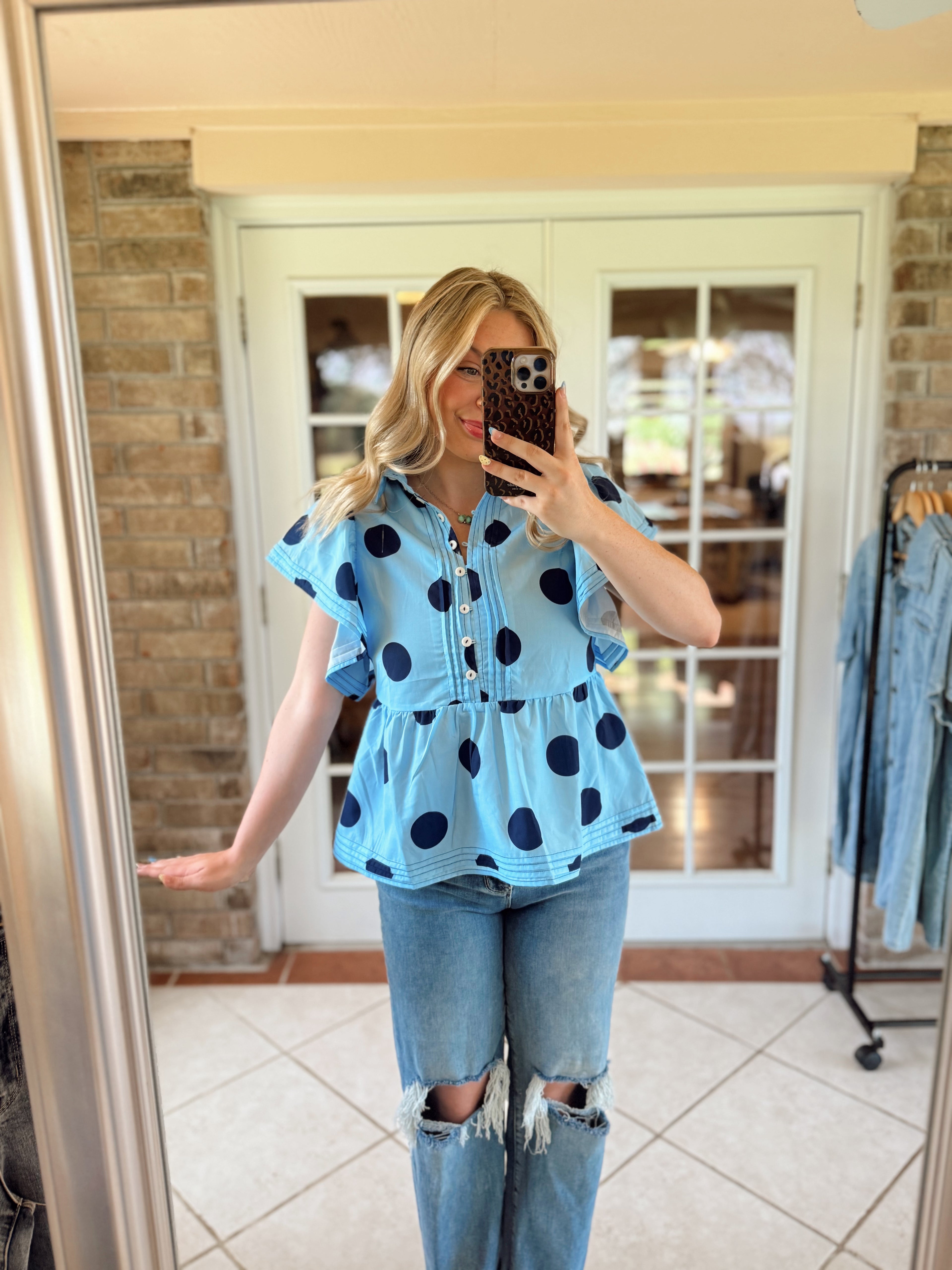 Polka Dot Ruffle Top