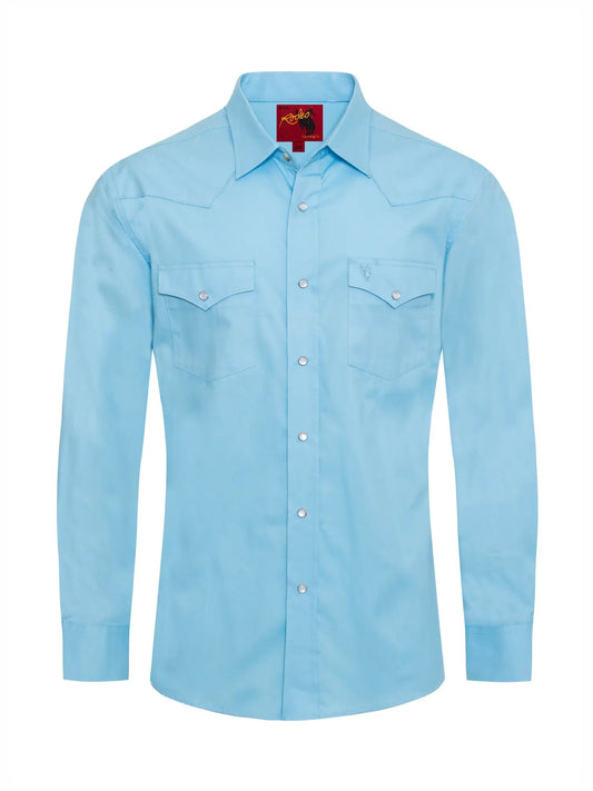 Mens Light Blue Long Sleeve Pearl Snap