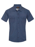 Mens Blue Short Sleeve Pearl Snap