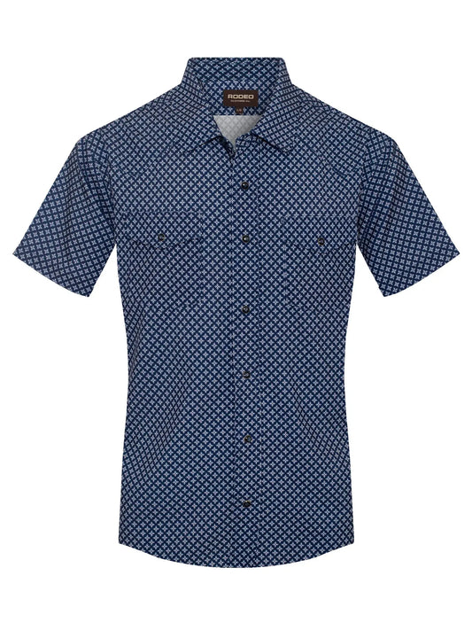 Mens Blue Short Sleeve Pearl Snap
