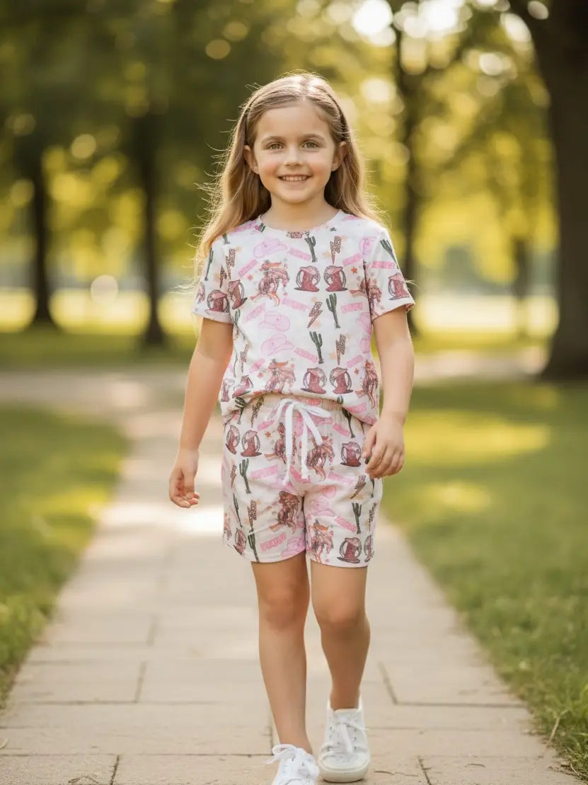 Pink Horse Shorts Set