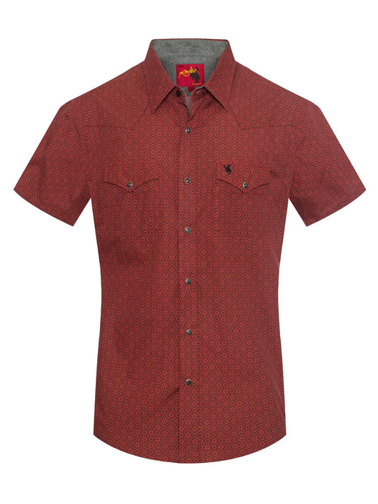 Mens Red Short Sleeve Pearl Snap